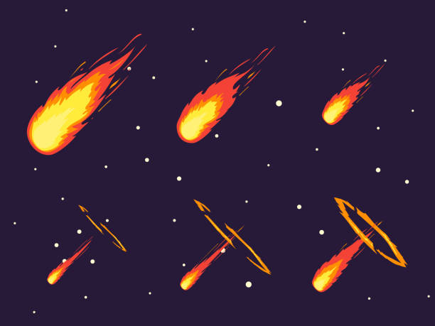 illustrations, cliparts, dessins animés et icônes de dessin animé comète effet étapes ensemble. vector - meteor fireball asteroid comet