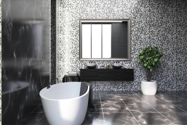 istock Black marble and tiles bathroom side 902987284
