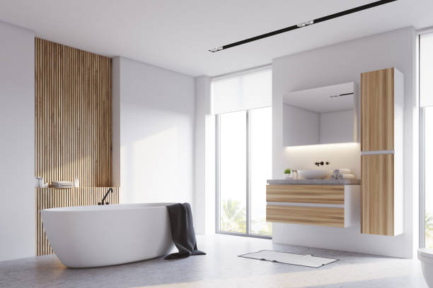 istock White and wooden bathroom corner 902987428