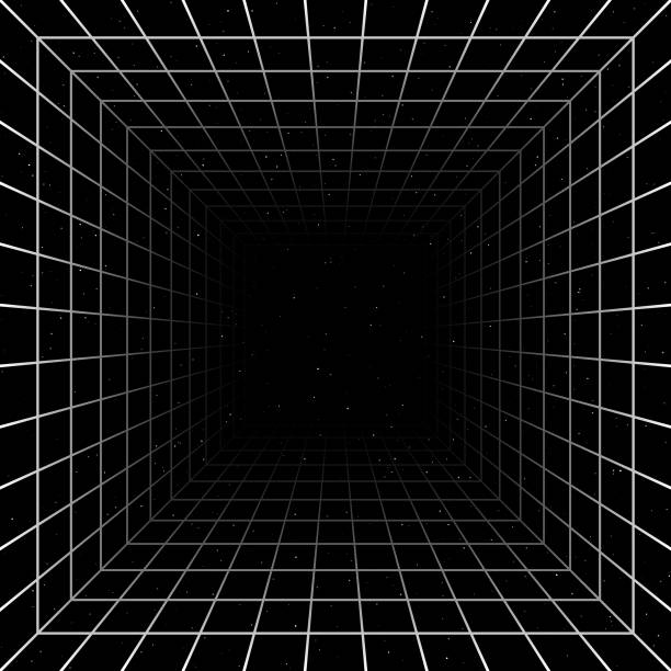 Retro 80s Black and White Background A retro-futuristic style background, emulating science fiction movies from the 1980s. This design features a three-dimensional square tunnel with glowing grid lines on all sides disappearing into space. With the current revival of 80s design styles, this is an ideal design element for your 80s themed party, poster or design project. All elements of this vector illustration are grouped onto clearly labelled layers within the EPS10 file making it easy for you to edit and customize to suit your needs. movie patterns stock illustrations
