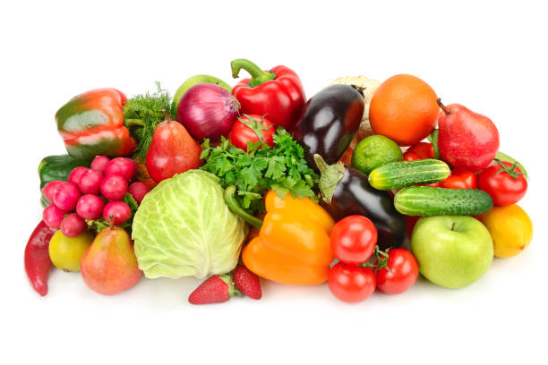 istock Set fruits and vegetables isolated on white background. 902994132