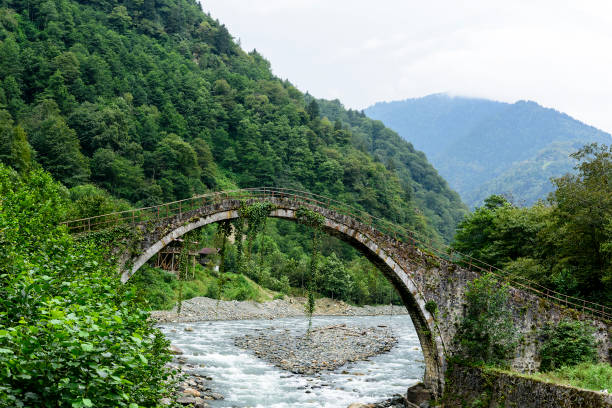 Old stone bridge on the river in Rize, Turkey