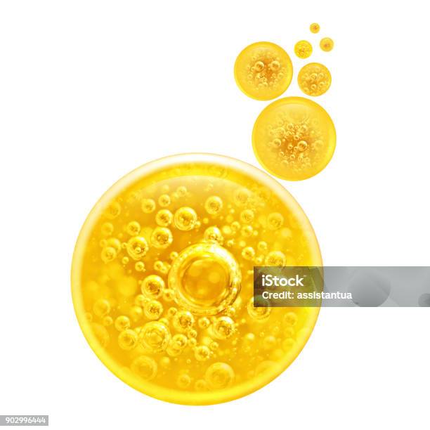 Bubbles Oil Inside A Large Oil Bubble And Small Oil Bubbles Around Isolated On White Background Stock Photo - Download Image Now