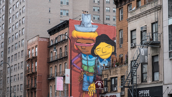 Freshly painted mural in the 14th street, Manhattan, New York