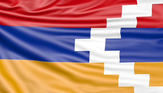 Flag of the Nagorno-Karabakh Republic, 3d illustration with fabric texturee