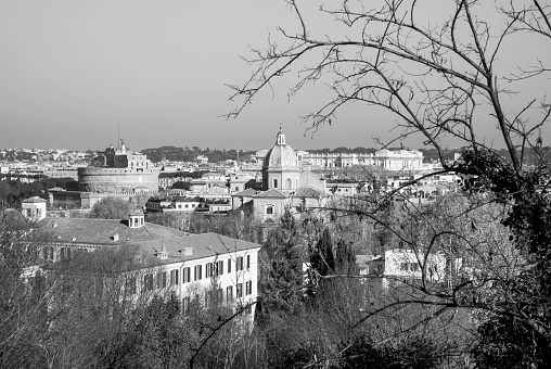 Rome, Italy - 25 December 2017 - The Janiculum hill and terrace over the city, beside the Vatican, during the morning of Christmas Day.