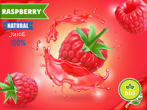 Raspberry Jus Raspberry Jus Iklan Segar Berry Splash Vector Ilustrasi Ilustrasi Stok ...