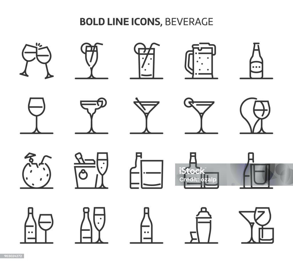 Beverage, bold line icons Beverage, bold line icons. The illustrations are a vector, editable stroke, 48x48 pixel perfect files. Crafted with precision and eye for quality. Icon Symbol stock vector