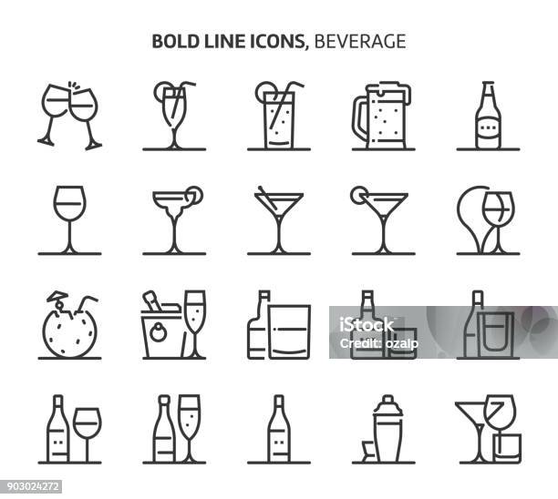 Beverage Bold Line Icons Stock Illustration - Download Image Now - Icon Symbol, Martini Glass, Bar Counter