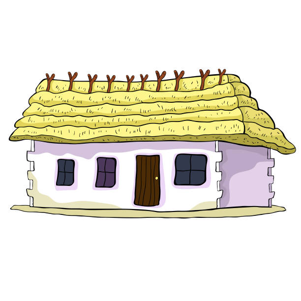 dom z dachem strzechy. ilustracja wektorowa - thatched roof illustrations stock illustrations