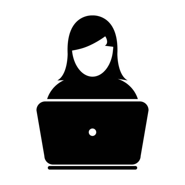 User Icon Vector With Laptop Computer Female Person Profile Avatar for Business and Online Communication Network in Glyph Pictogram Symbol User Icon Vector With Laptop Computer Female Person Profile Avatar for Business and Online Communication Network in Glyph Pictogram Symbol illustration woman laptop stock illustrations