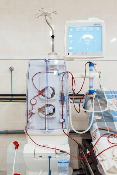 istock Hemodialysis machines with tubing. 903049956