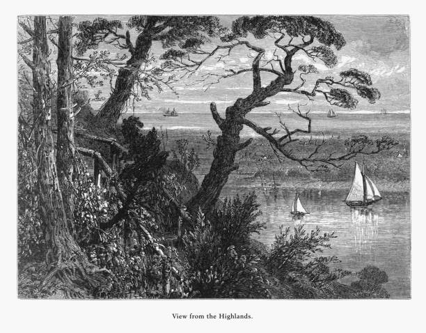 고원, neversink 고원, 뉴 저지, 미국, 미국 빅토리아 조각, 1872에서에서 보기 - long island 19th century style usa north america stock illustrations