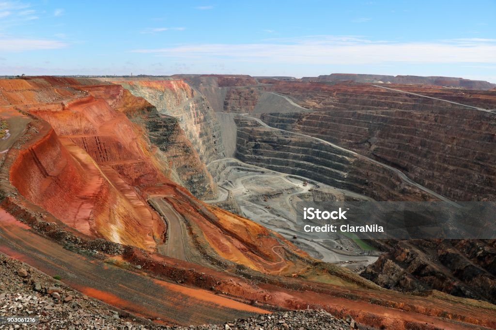 View into the interior of the Gold mine Super Pit, Western Australia Mining - Natural Resources Stock Photo