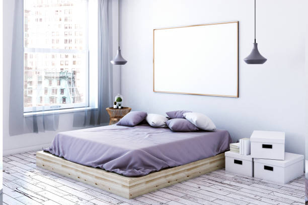 istock Modern female bedroom with empty banner side 903074382