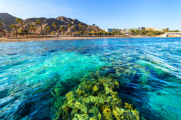 View of beach in Eilat, Israel stock photo