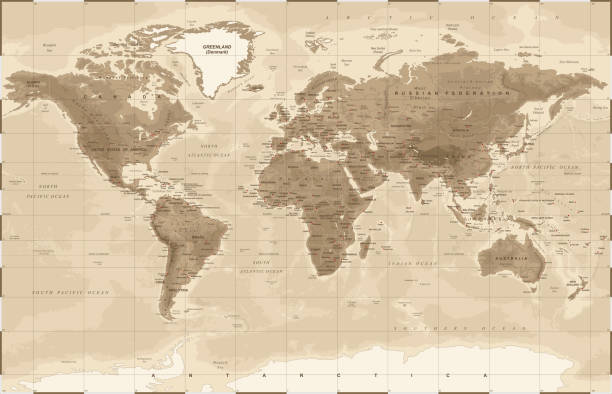 World Map Physical Vintage - vector World Map Physical Vintage - vector illustration atlantic ocean stock illustrations