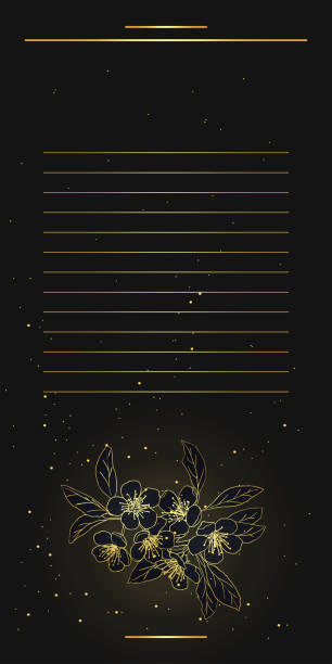 様式化された桜とカード。夜の空に黄金の咲く桜。ライトと星。ベクトルの図。eps 10。 - vertical wedding gold illuminated点のイラスト素材／クリップアート素材／マンガ素材／アイコン素材