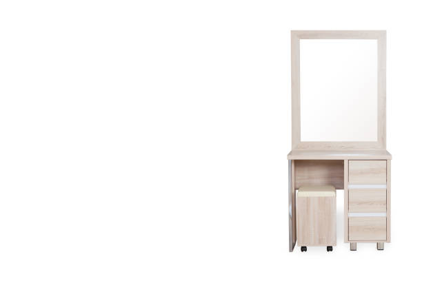 istock Wood Dressing Table with chair isolated on  white background with space for copy. 903088958