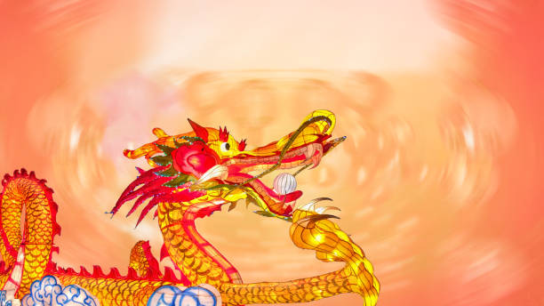 chinese new year dragon with lanterns in china town. - dragon china year thai culture imagens e fotografias de stock