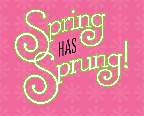 Fun custom drawn text with fancy swash letters and bold outline on pink background with flower pattern.