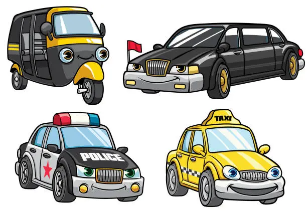 Vector illustration of cartoon of cars set