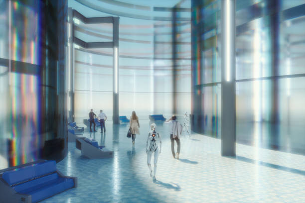 istock Futuristic street with people walking 903142018
