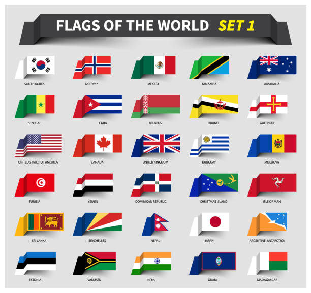 dünyanın tüm bayraklar 1 ayarlayın. şerit stil sallayarak - england senegal stock illustrations