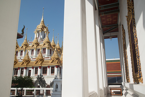 The Loha Prasat or Metal Castle ( Pagoda ) in Wat Ratchanatdaram Woravihan, Landmark Buddhism temple in Bangkok capital city, Middle of Thailand.