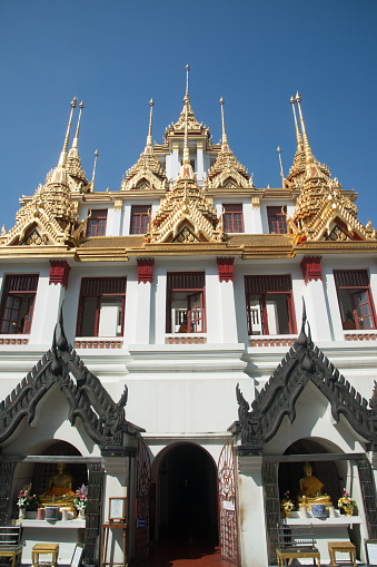 The Loha Prasat or Metal Castle ( Pagoda ) in Wat Ratchanatdaram Woravihan, Landmark Buddhism temple in Bangkok capital city, Middle of Thailand.