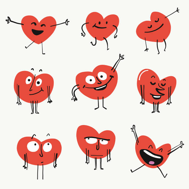 ilustraciones, imágenes clip art, dibujos animados e iconos de stock de emoticonos de forma de corazón - cara antropomórfica ilustraciones