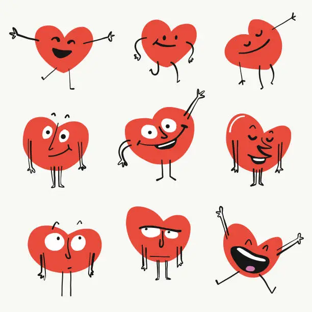 Vector illustration of Heart shape emoticons