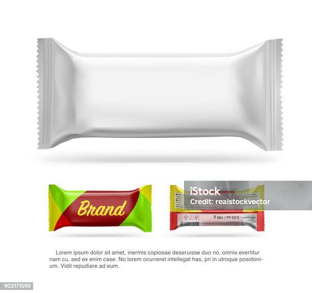 Realistic Blank Mockup Of Flow Pack Stock Illustration - Download Image Now - Chocolate Bar, Packaging, Template