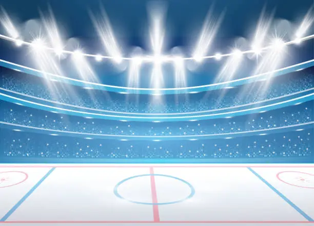 Vector illustration of Ice Hockey Stadium with Spotlights.