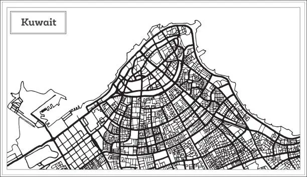Vector illustration of Kuwait Map in Black and White Color.