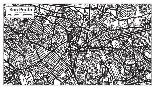 ilustrações, clipart, desenhos animados e ícones de mapa da cidade de sao paulo brasil na cor preto e branco. - sao paulo