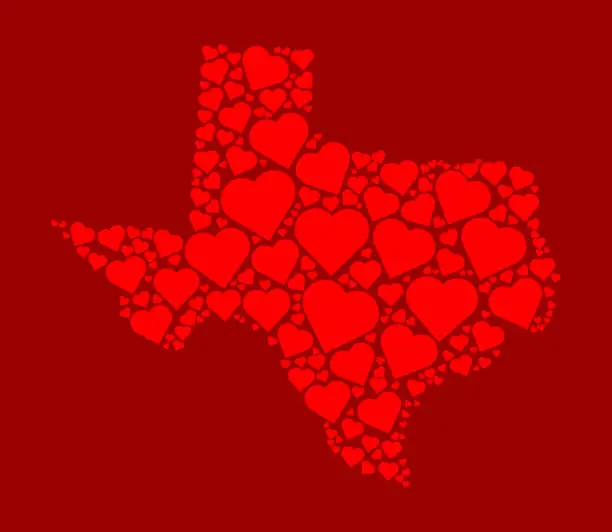 Vector illustration of Texas Icon with Red Hearts Love Pattern