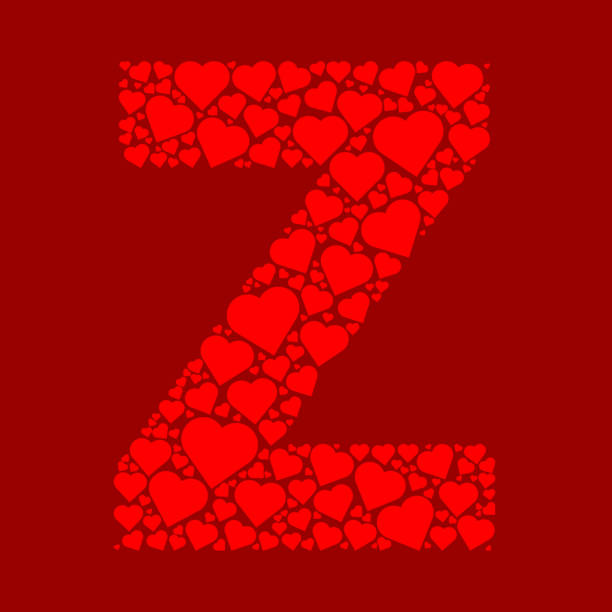 Letter Z Icon With Red Hearts Love Pattern Stock Illustration