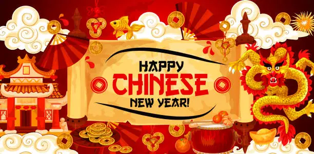 Vector illustration of Happy Chinese New Year vector gold greeting banner