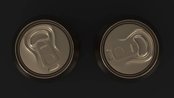 istock Two small gold aluminum soda cans mockup on black background 903190236
