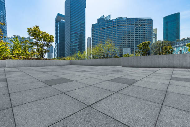 istock Empty brick floor with shanghai city skyline background 903194868