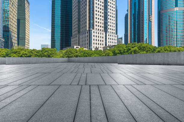 istock Empty brick floor with shanghai city skyline background 903195126