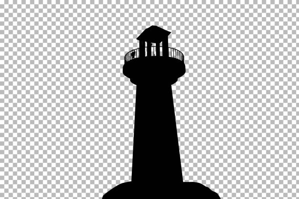 Silhouette of Lighthouse on the rock isolated with clipping path
