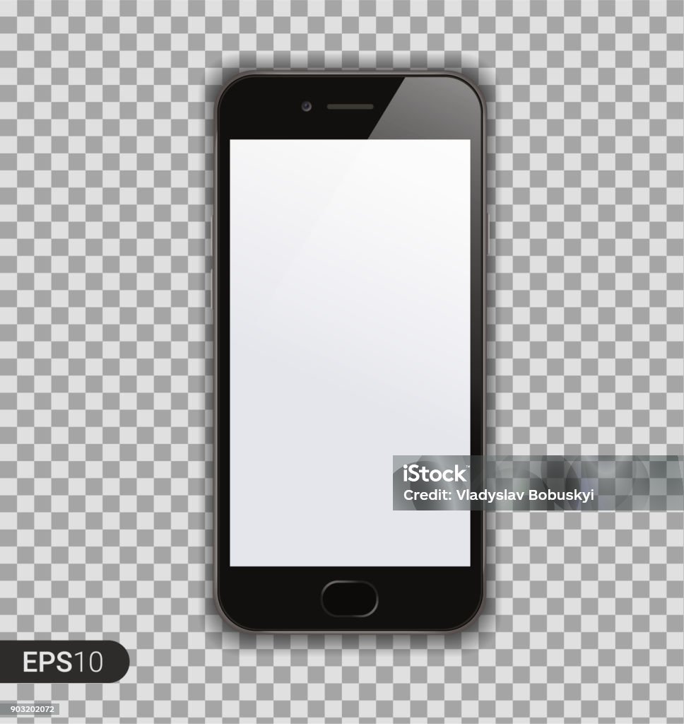 Nouvel détaillée réaliste Smartphone très isolé sur fond Transparent. Afficher la vue de face. Des groupes distincts de maquette d’appareil et couches. Vectoriels facilement éditables. EPS 10. - clipart vectoriel de Téléphone mobile intelligent libre de droits
