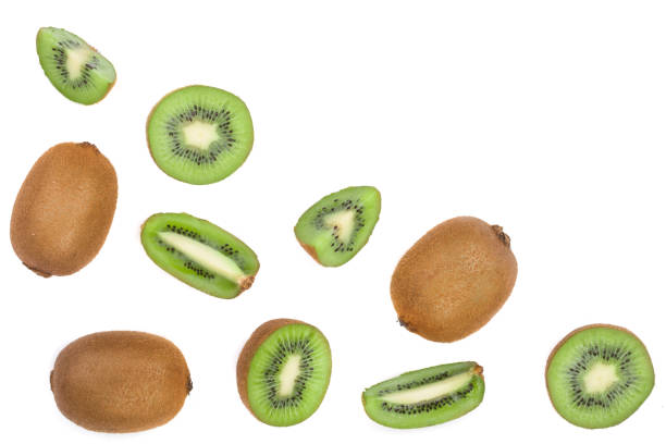 istock Kiwi fruit with slices isolated on white background with copy space for your text. Top view. Flat lay pattern 903202426