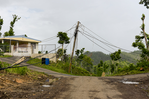 Hurricane Maria aftermath in Puerto Rico. Hurricane ravaged neighborhood in Vega Alta, Puerto Rico