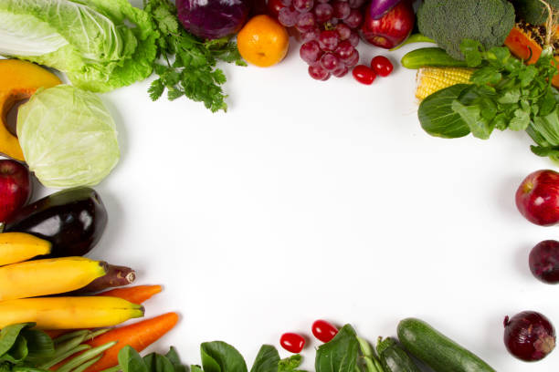 istock Flat lay vegetable and fruits with white background on middle 903213532