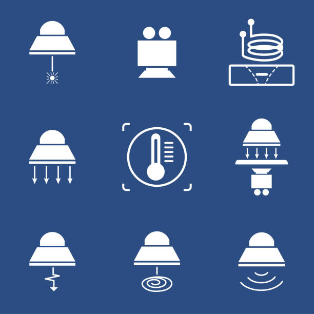industrial lamp icon Industrial lamp buttom. Icon in trendy flat style isolated on blue background. Pictograms symbol for your web site design, logo, app. Vector illustration, EPS10 thermal pool stock illustrations