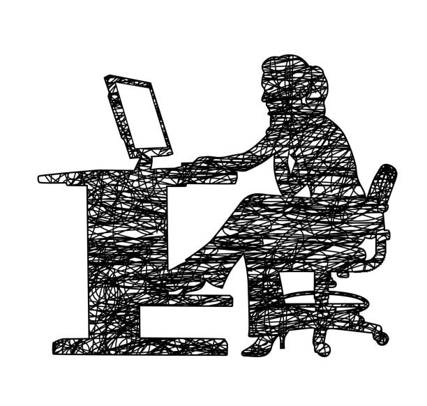 ilustrações, clipart, desenhos animados e ícones de trabalhador de escritório perplexo - office chair chair furniture scribble