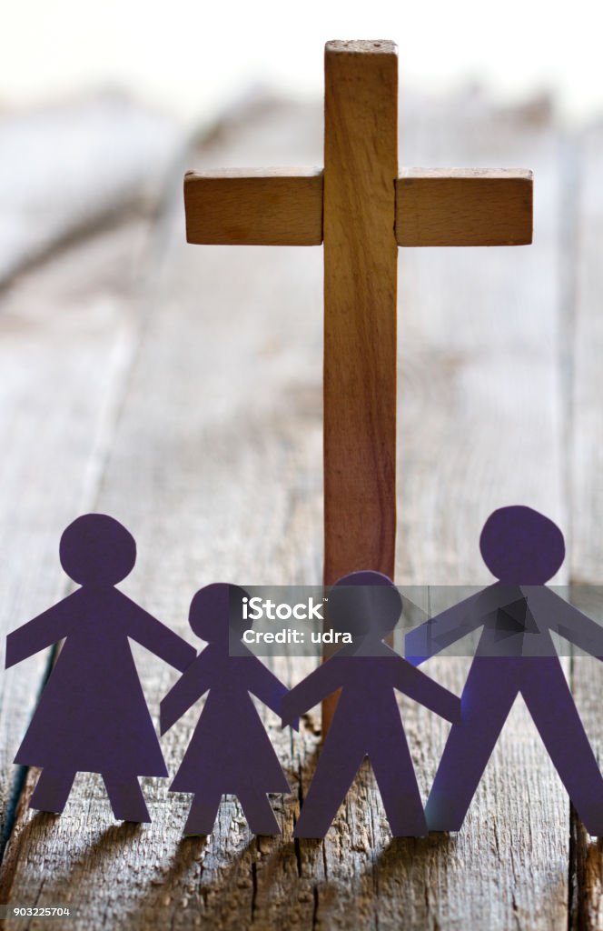 Family and easter cross catholic lifestyle concept Family and easter cross catholic lifestyle concept abstract Family Stock Photo